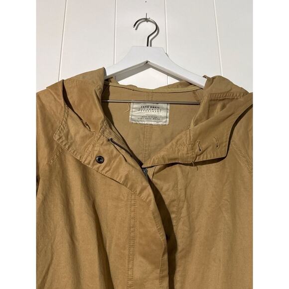 Zara Basic Khaki Hooded Outerwear Jacket Womens Size Small - Picture 2 of 9